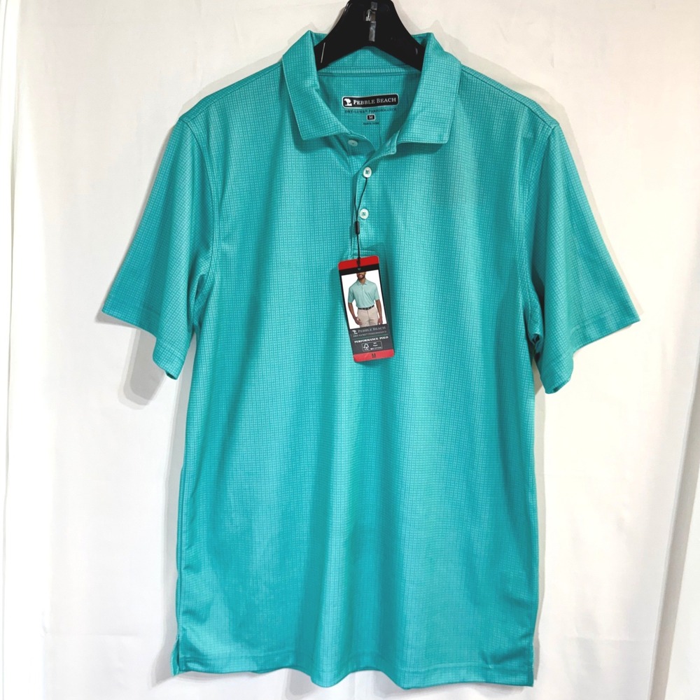 Pebble Beach Mens M Dry-Luxe Performance Golf Polo Shirt Teal Green Textured NEW
